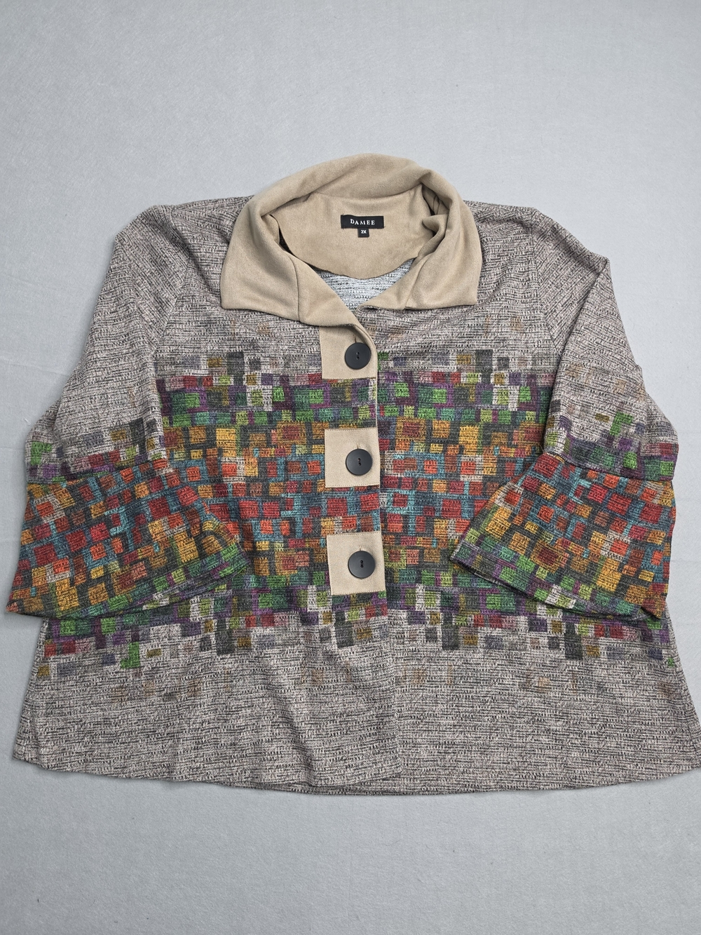 Damee Women's  Neutral Multicolor Button Front Sweater Jacket 2XL